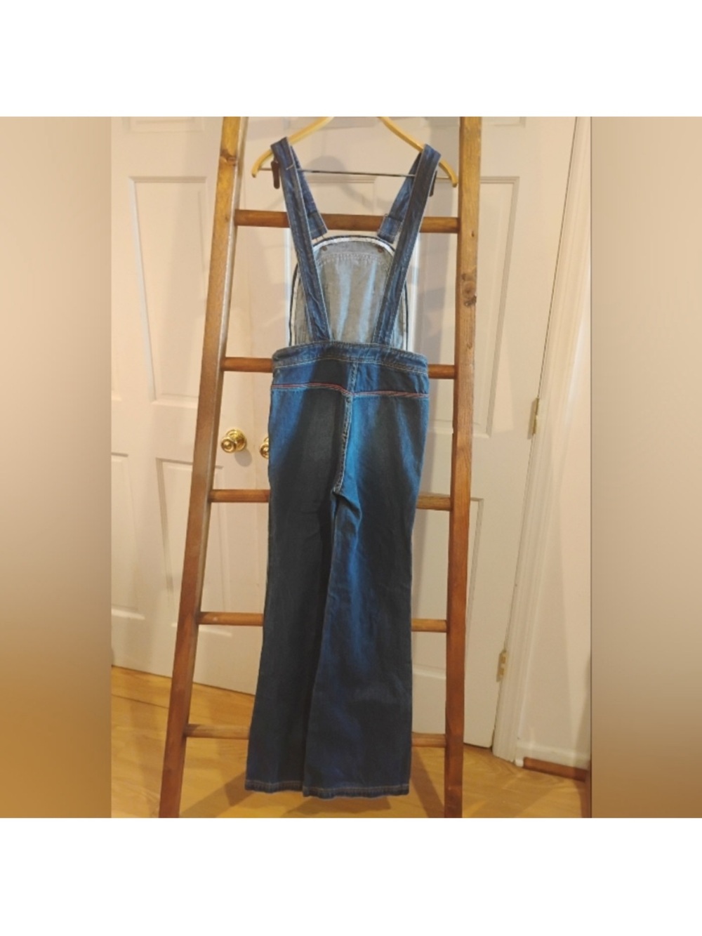 We The Free chasing rainbows 🌈 Blue Denim Striped-Trim Overalls Jumpsuit Size 2 - Picture 4 of 6